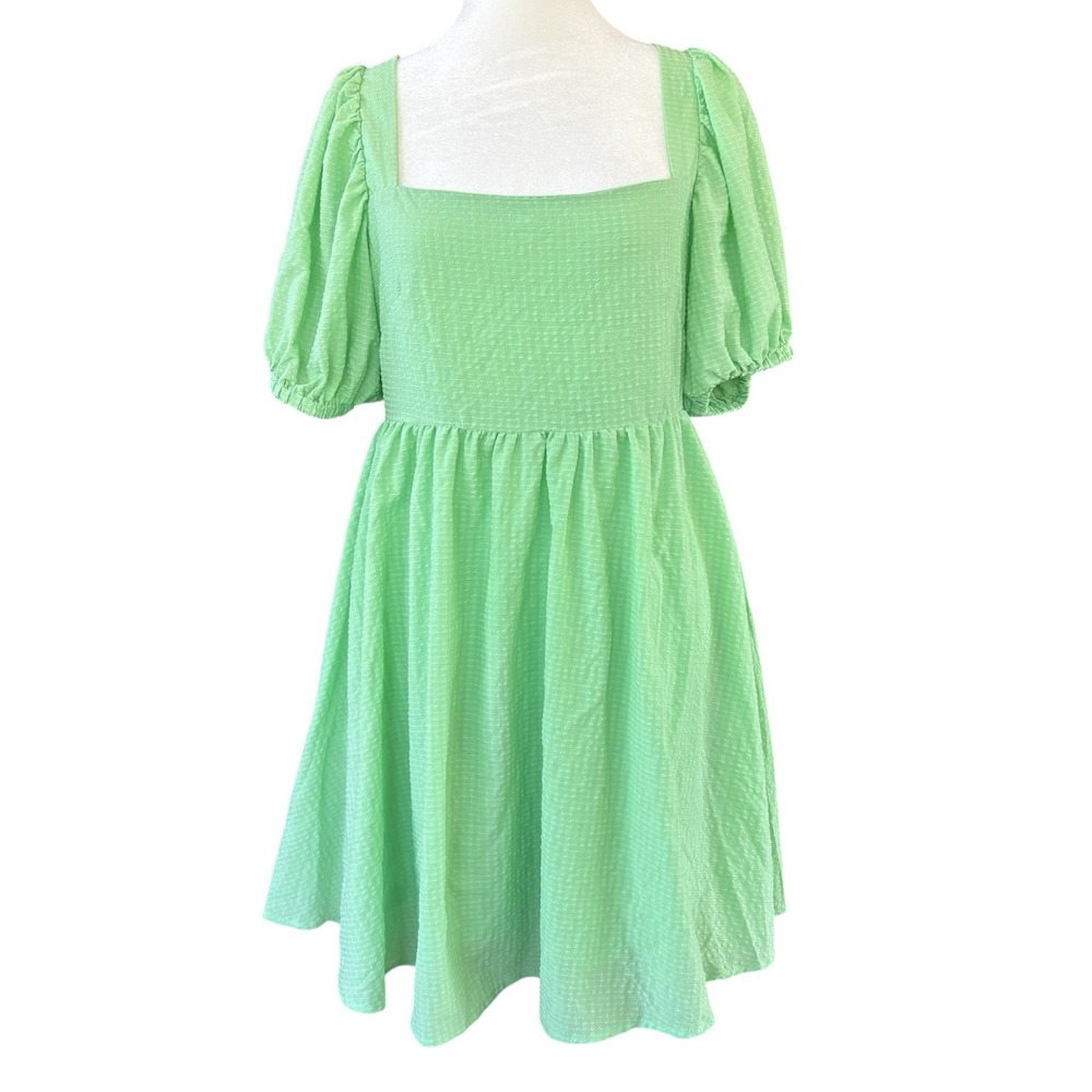 Mable Puff Sleeve Mini Tie Back Green Dress‎ Women's S Square Neck Anthro Fairy